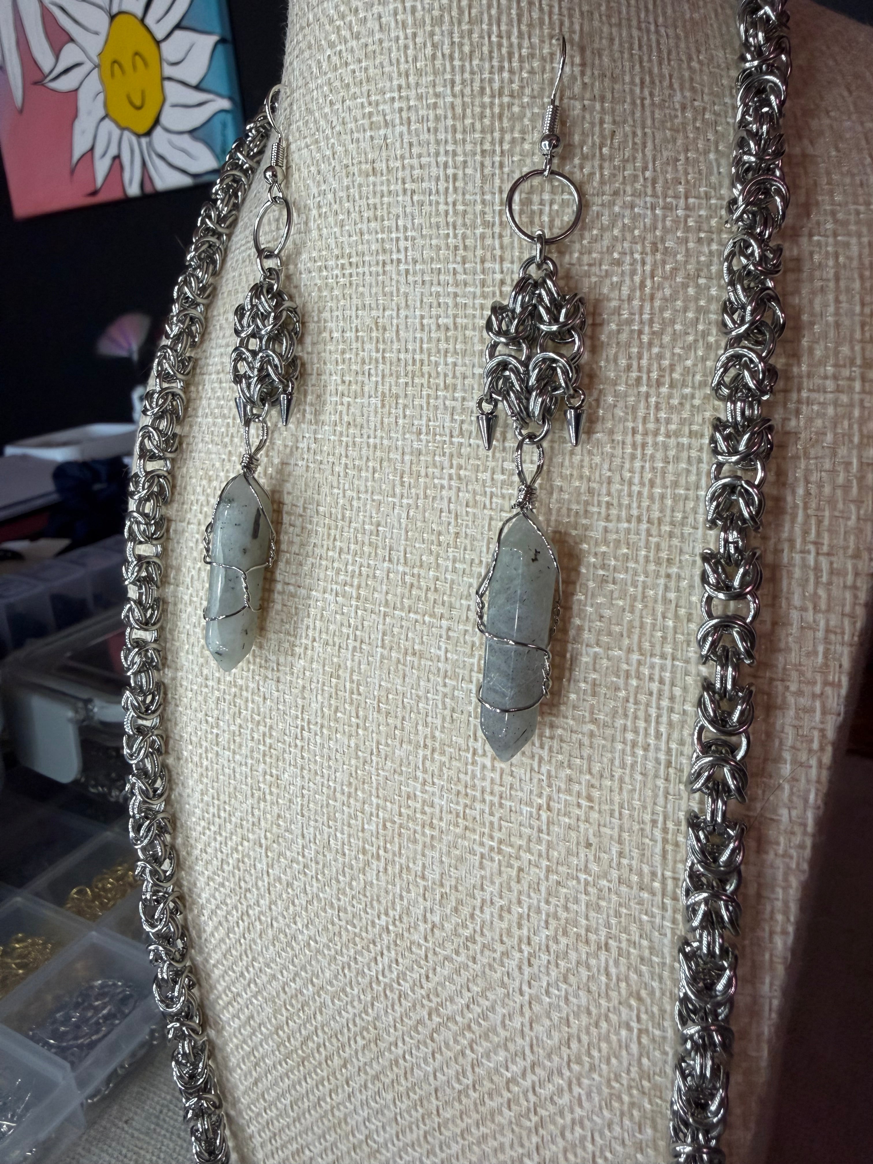 Byzantine chain with labradorite earrings